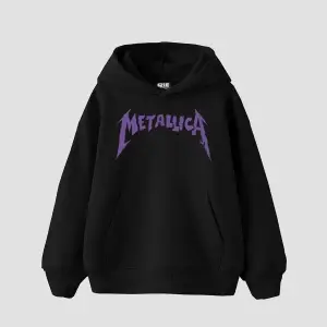 Metallica Mor Sırt Baskılı Beyaz Oversize Kapüşonlu