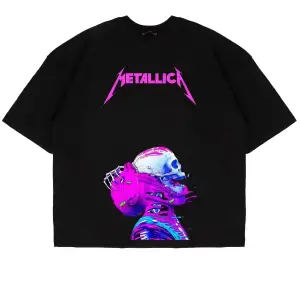 Metallica Neon Pembe Baskılı Beyaz Unisex Oversize