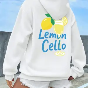 Meyve Şarabı Limon Suyu Ile Yapılan Baskılar Hoodies Kadın Kış Polar Sıcak Kazak Rahat Cep Ka