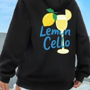 Meyve Şarabı Limon Suyu Ile Yapılan Baskılar Hoodies Kadın Kış Polar Sıcak Kazak Rahat Cep Ka