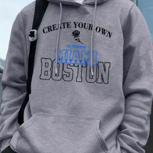 Miami Boston Mektup Baskı Kapüşonlular Erkekler Kış Polar Sıcak Kazak Koşu Cep Kazak Sportif