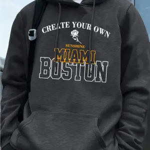 Miami Boston Mektup Baskı Kapüşonlular Erkekler Kış Polar Sıcak Kazak Koşu Cep Kazak Sportif