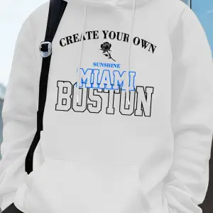 Miami Boston Mektup Baskı Kapüşonlular Erkekler Kış Polar Sıcak Kazak Koşu Cep Kazak Sportif