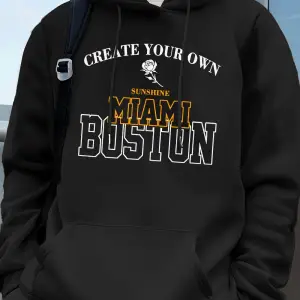 Miami Boston Mektup Baskı Kapüşonlular Erkekler Kış Polar Sıcak Kazak Koşu Cep Kazak Sportif