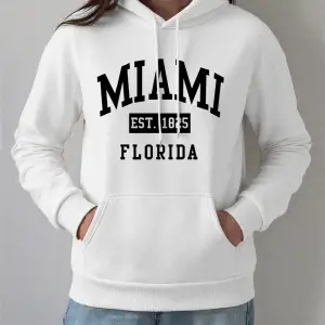 Miami Est 1825 Florida Baskı Hoodie Kadın Kış Polar Sıcak Kazaklar Rahat Gevşek Tişörtü Temel