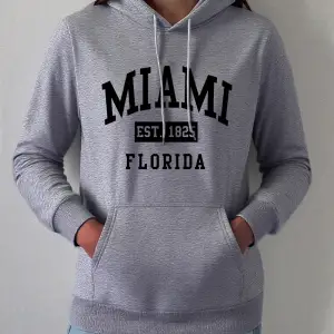 Miami Est 1825 Florida Baskı Hoodie Kadın Kış Polar Sıcak Kazaklar Rahat Gevşek Tişörtü Temel