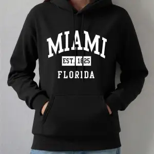 Miami Est 1825 Florida Baskı Hoodie Kadın Kış Polar Sıcak Kazaklar Rahat Gevşek Tişörtü Temel