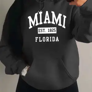 Miami Est 1825 Şehir Sanat Mektup Baskılar Kadın Hoodie Cep Streetwear Harajuku Gevşek Hoody