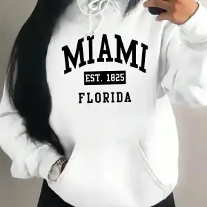 Miami Est 1825 Şehir Sanat Mektup Baskılar Kadın Hoodie Cep Streetwear Harajuku Gevşek Hoody