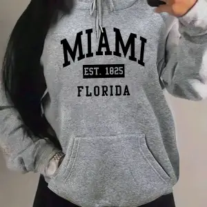 Miami Est 1825 Şehir Sanat Mektup Baskılar Kadın Hoodie Cep Streetwear Harajuku Gevşek Hoody