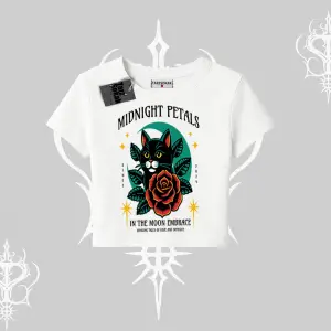 Midnight Petals Kedi Baskılı Babby Tee Tshirt