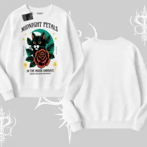 Midnight Petals Kedi Baskılı Biskilet Sweatshirt