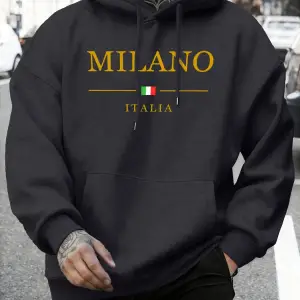 Milano Italia Baskı Sonbahar Modası Kapüşonlu Üst Erkek Temel Giyim Günlük Tişörtler Rahat Po