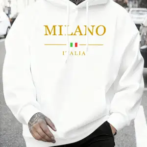 Milano Italia Baskı Sonbahar Modası Kapüşonlu Üst Erkek Temel Giyim Günlük Tişörtler Rahat Po