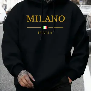 Milano Italia Baskı Sonbahar Modası Kapüşonlu Üst Erkek Temel Giyim Günlük Tişörtler Rahat Po