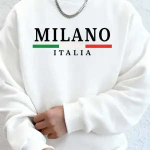 Milano İtalya Bayrağı Renkli Baskılı Erkekler Kazak Kış Polar Sıcak Kapüşonlular Kore Gevşek