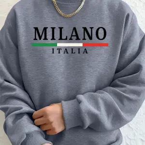 Milano İtalya Bayrağı Renkli Baskılı Erkekler Kazak Kış Polar Sıcak Kapüşonlular Kore Gevşek