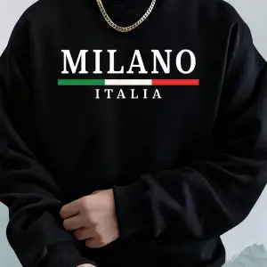 Milano İtalya Bayrağı Renkli Baskılı Erkekler Kazak Kış Polar Sıcak Kapüşonlular Kore Gevşek