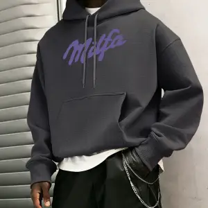 Milfa Mor Sanat Mektup Baskılar Kapüşonlular Erkekler Cep Yumuşak Giysiler Polar Gevşek Kazak