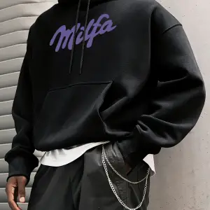 Milfa Mor Sanat Mektup Baskılar Kapüşonlular Erkekler Cep Yumuşak Giysiler Polar Gevşek Kazak