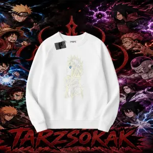 Minato Namikaze Naruto Anime Karakteri Oversize Unisex Bisiklet Yaka Sweatshirt Beyaz