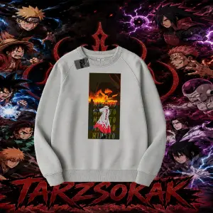 Minato Namikaze Naruto Anime Karakteri Oversize Unisex Bisiklet Yaka Sweatshirt Beyaz