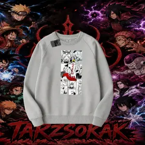 Minato Namikaze Naruto Anime Karakteri Oversize Unisex Bisiklet Yaka Sweatshirt Beyaz