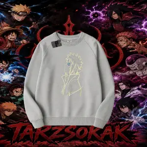 Minato Namikaze Naruto Anime Karakteri Oversize Unisex Bisiklet Yaka Sweatshirt Beyaz