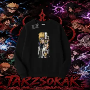 Minato Namikaze Naruto Anime Karakteri Oversize Unisex Bisiklet Yaka Sweatshirt Beyaz