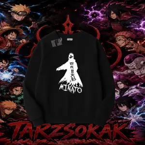 Minato Namikaze Naruto Anime Karakteri Oversize Unisex Bisiklet Yaka Sweatshirt Beyaz