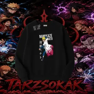 Minato Namikaze Naruto Anime Karakteri Oversize Unisex Bisiklet Yaka Sweatshirt Beyaz