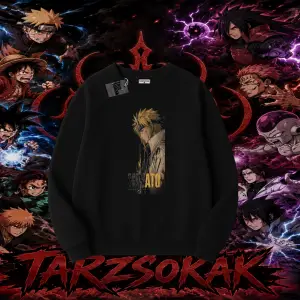 Minato Namikaze Naruto Anime Karakteri Oversize Unisex Bisiklet Yaka Sweatshirt Beyaz