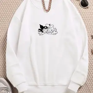 Minimal Örümcek Renkli Oversize Bisiklet Yaka Pamuklu Sweatshirt Beyaz