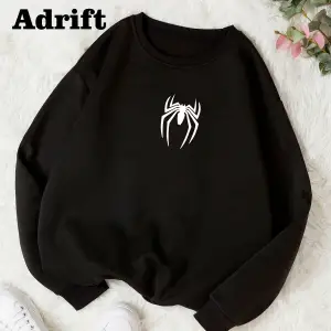 Minimal Örümcek Renkli Oversize Bisiklet Yaka Pamuklu Sweatshirt Siyah