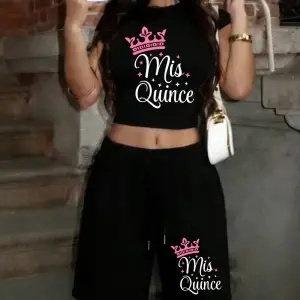 Mis Quince Crown Baskılı Babby Tees Şort Sıcak Tatlı İki Parçalı Set T-Shirt Pantolon Yaz Büyü