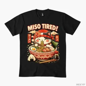 Miso Tired Ramen Erkek Kadın Tişörtü %100 Pamuklu Tişörtler Kısa Kollu Üstler 0102-3