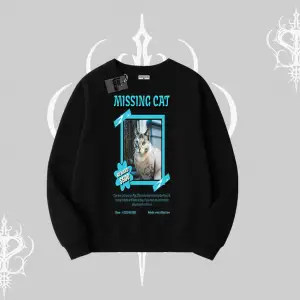 Missing Cat Baskılı Biskilet Sweatshirt
