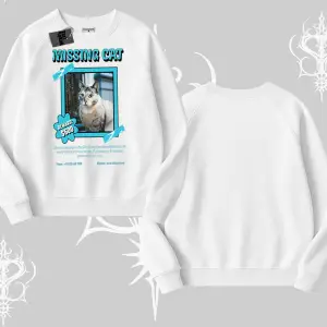 Missing Cat Baskılı Biskilet Sweatshirt