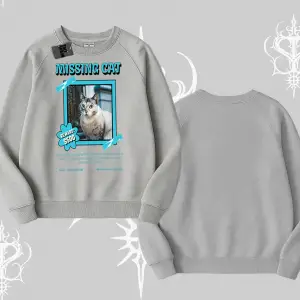 Missing Cat Baskılı Biskilet Sweatshirt