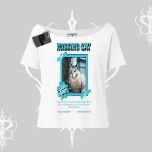 Missing Cat Baskılı Kayık Yaka Tshirt