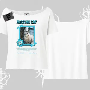 Missing Cat Baskılı Kayık Yaka Tshirt