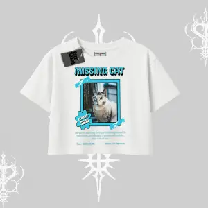 Missing Cat Baskılı Oversize Crop Tshirt