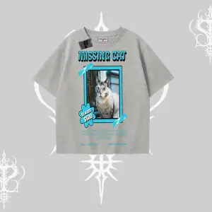 Missing Cat Baskılı Oversize Tshirt