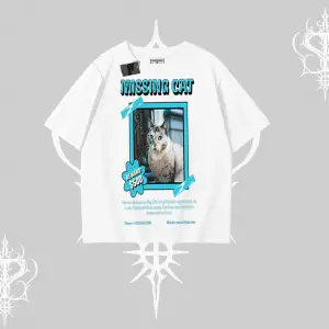 Missing Cat Baskılı Oversize Tshirt