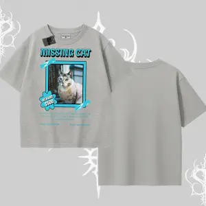Missing Cat Baskılı Oversize Tshirt