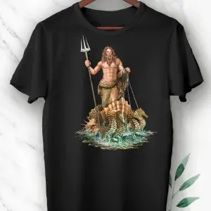 Mitoloji Denizler Tanrısı Poseidon Baskılı Beyaz Unısex Tişört