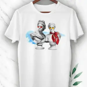 Mitoloji Heykel Baskılı Beyaz Unisex Tişört