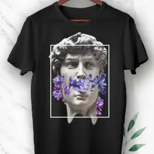 Mitoloji Heykel Baskılı Siyah Unısex Tişört