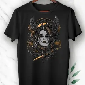 Mitoloji Medusa Baskılı Beyaz Unısex Tişört