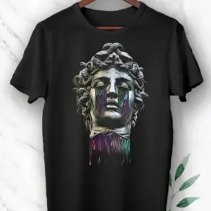 Mitoloji Medusa Baskılı Siyah Unısex Tişört